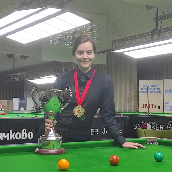 Anna Prysazhnuka poses with the trophy.